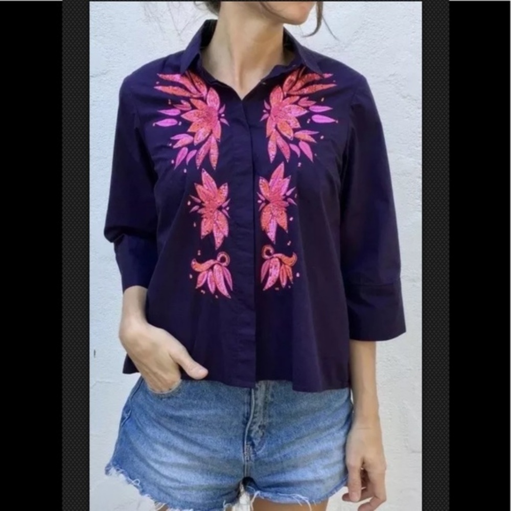 MAEVE Anthropologie Embroidered Top 6 Blouse Shirt